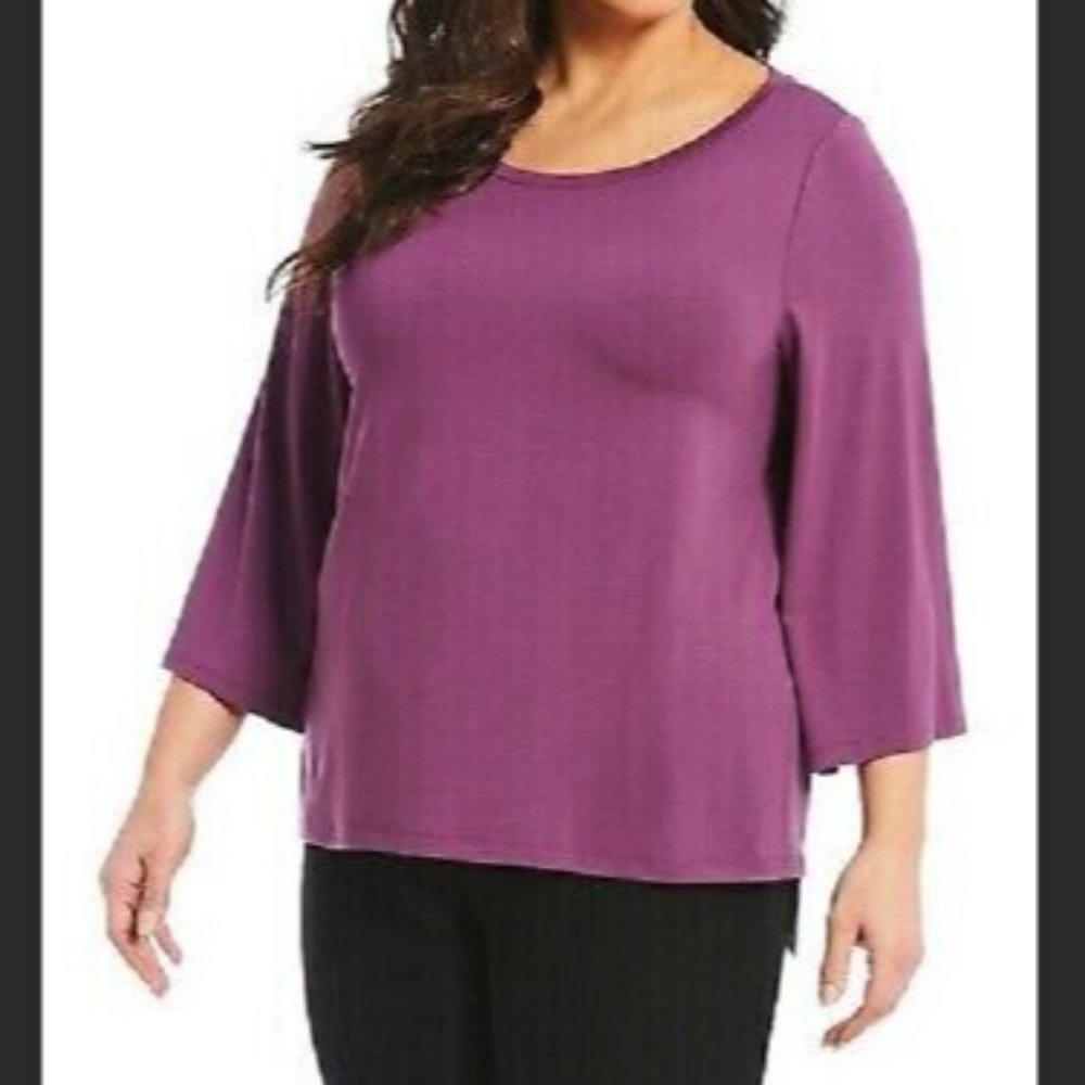 Eileen Fisher Jersey Jewel Neck Flare Sleeve Top Size 2X